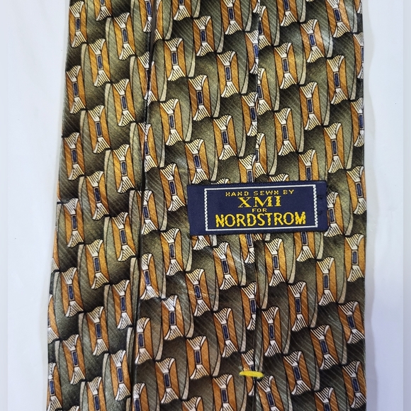 Vintage XMI for Nordstrom Gold and Orange Print Silk Tie - Picture 2 of 5